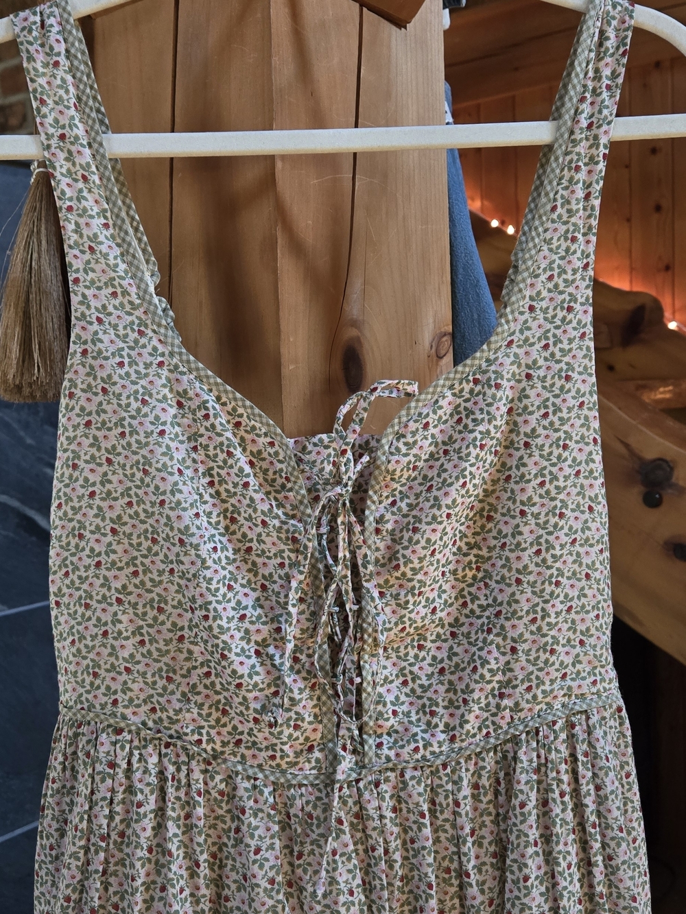Floral Lace-Up Sundress in Cream and Pink
